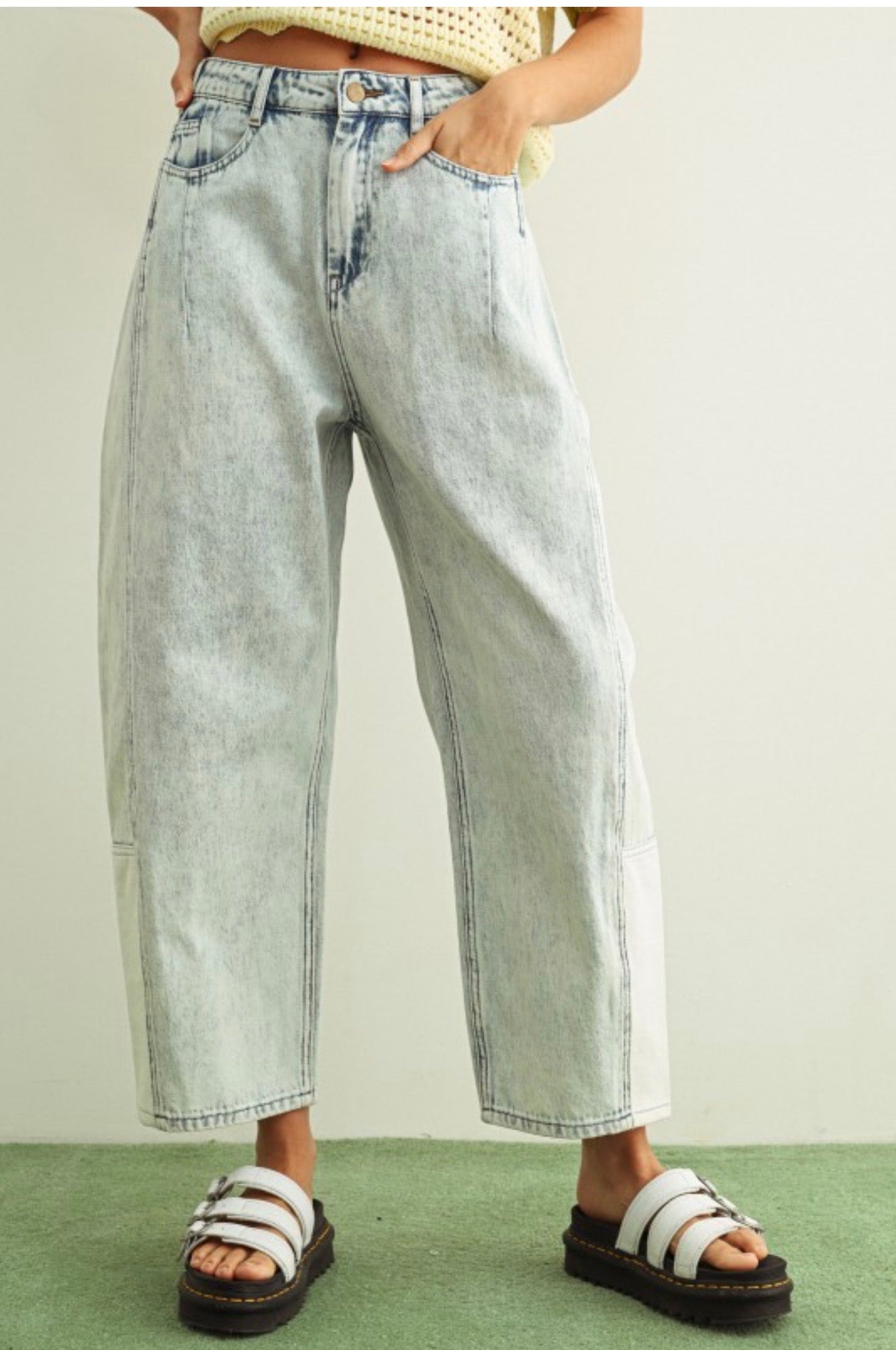Light blue barrel jeans