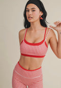 Red gingham print double layered sports bra