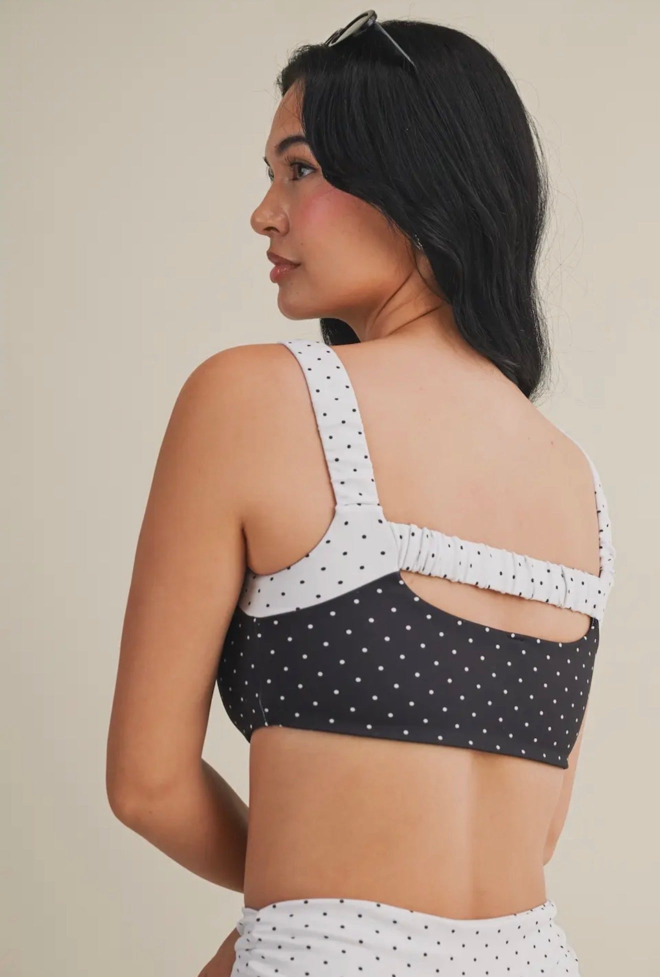 Black and white Pokadot sports bra