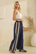 Striped nylon pants with lace details