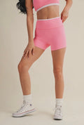 Contrast binding biker shorts (hot pink combo)