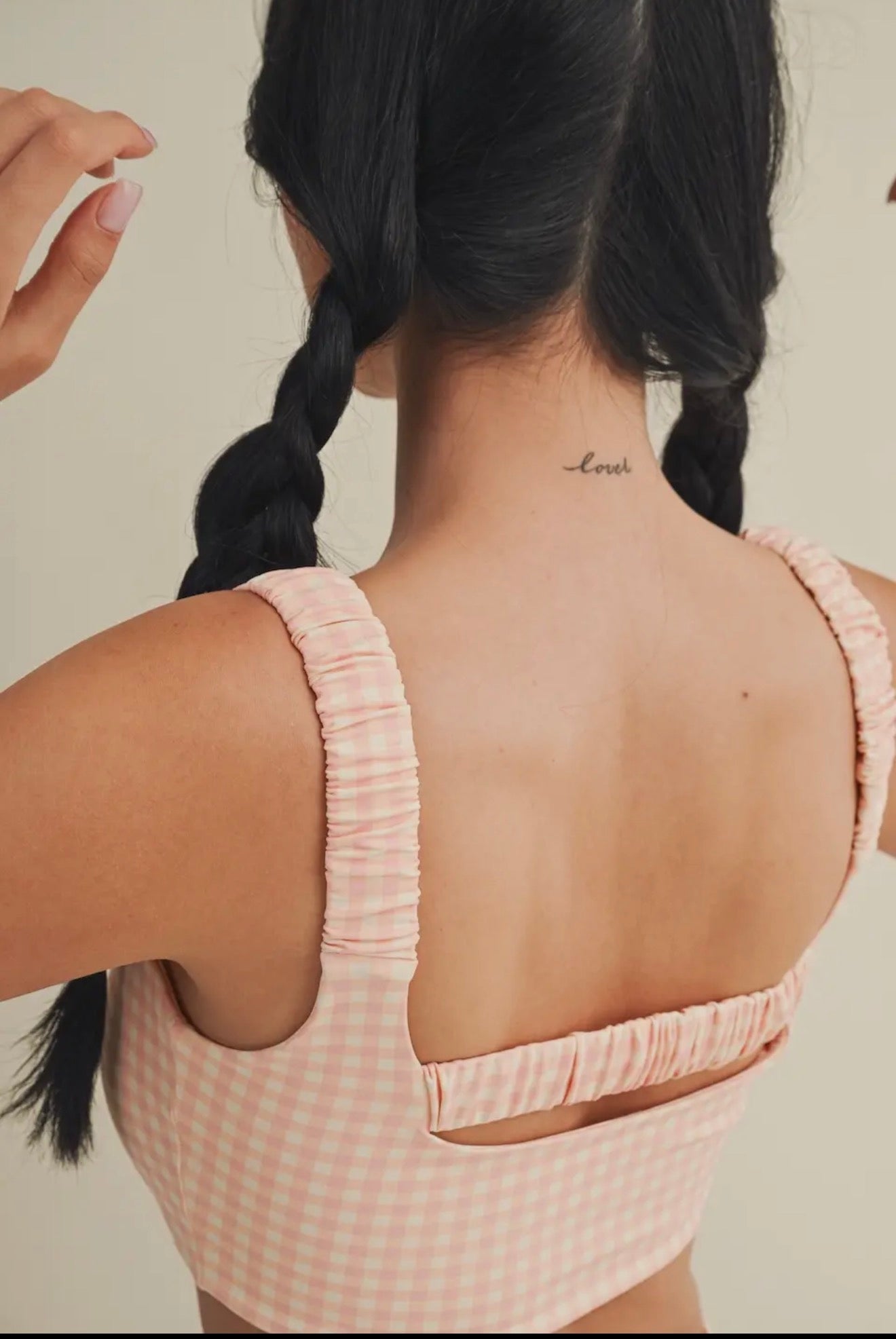 Gingham print ruched top (peach)