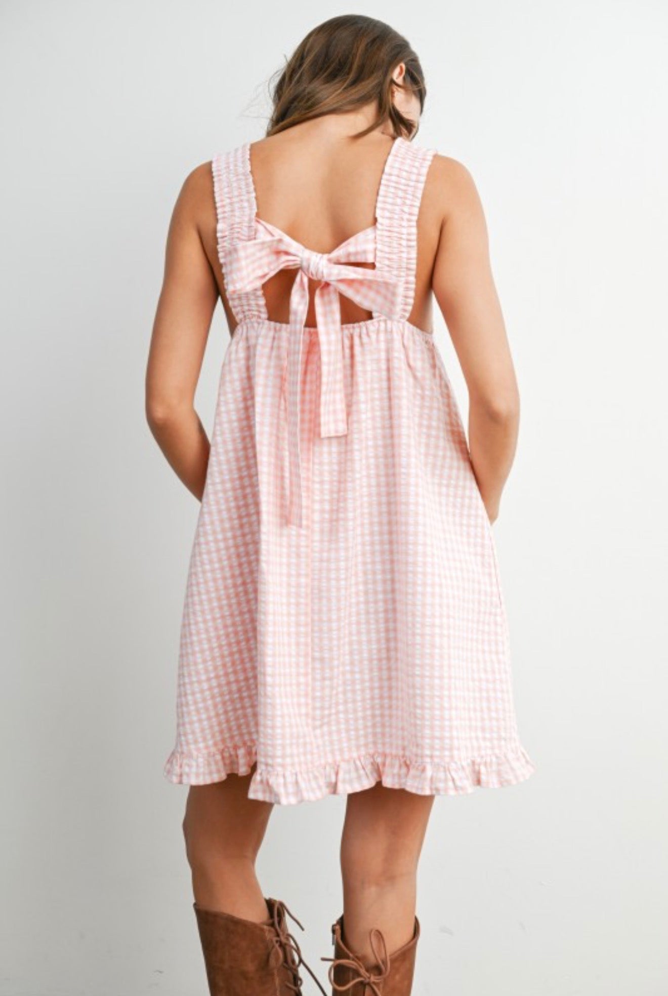 Back tie ruffle hem dress